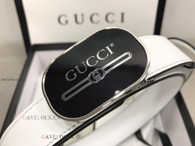 Gucci '80 Smooth White Leather Belt Silver Trim Logo Buckle
